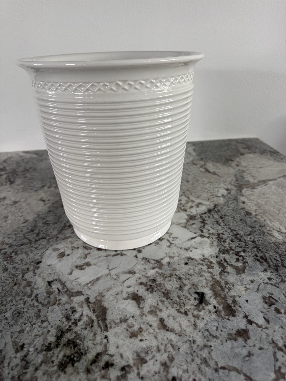 Martha Stewart White Ceramic Ribbed Waste Basket